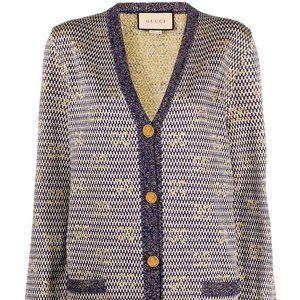 Gucci Gold Metallic Cardigan Sweater (Size: Large)